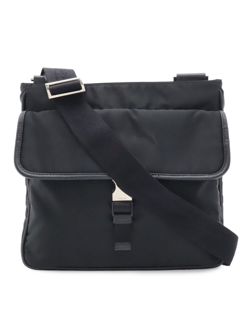 Prada Logo Jacquard Shoulder Bag Crossbody Nylon Leather Nero Black Silver